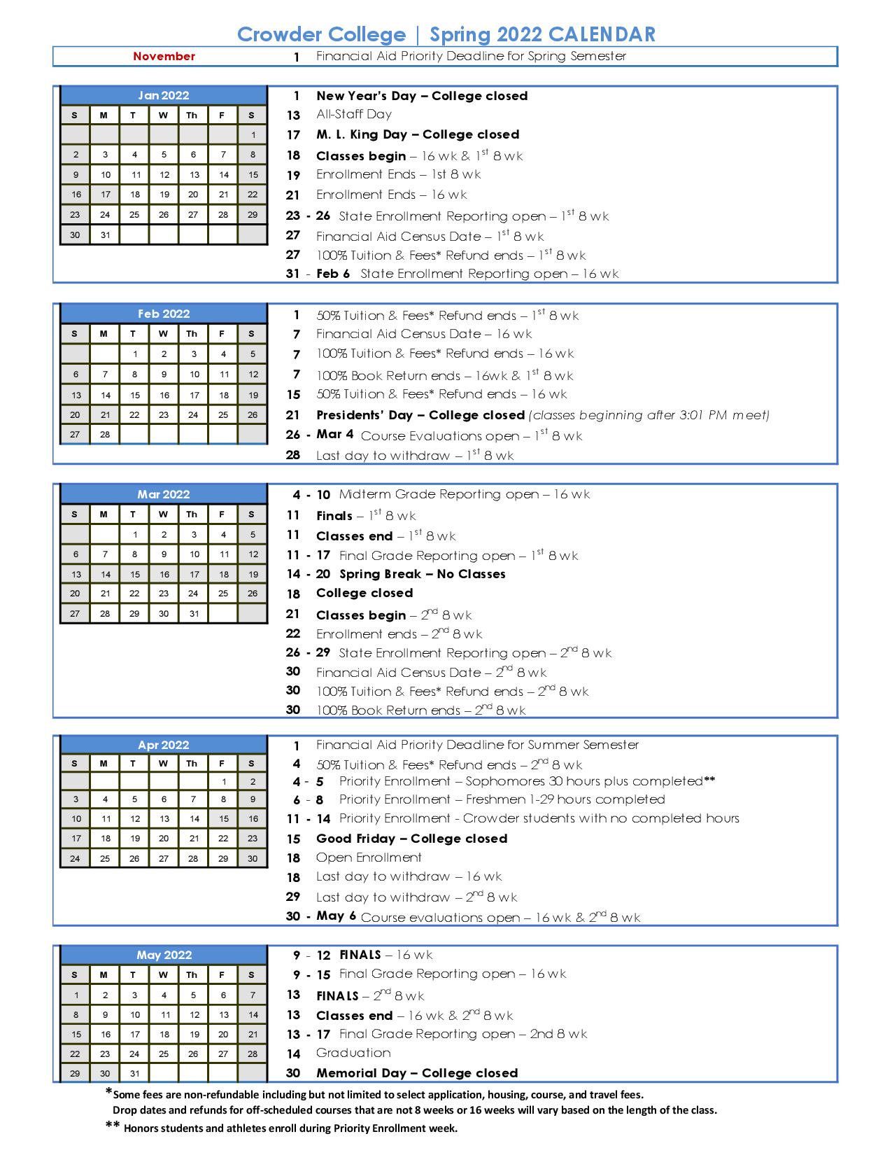Uark Calendar 2022 Spring 2022-Spring-Semester-School-Calendar-1 – Crowder College