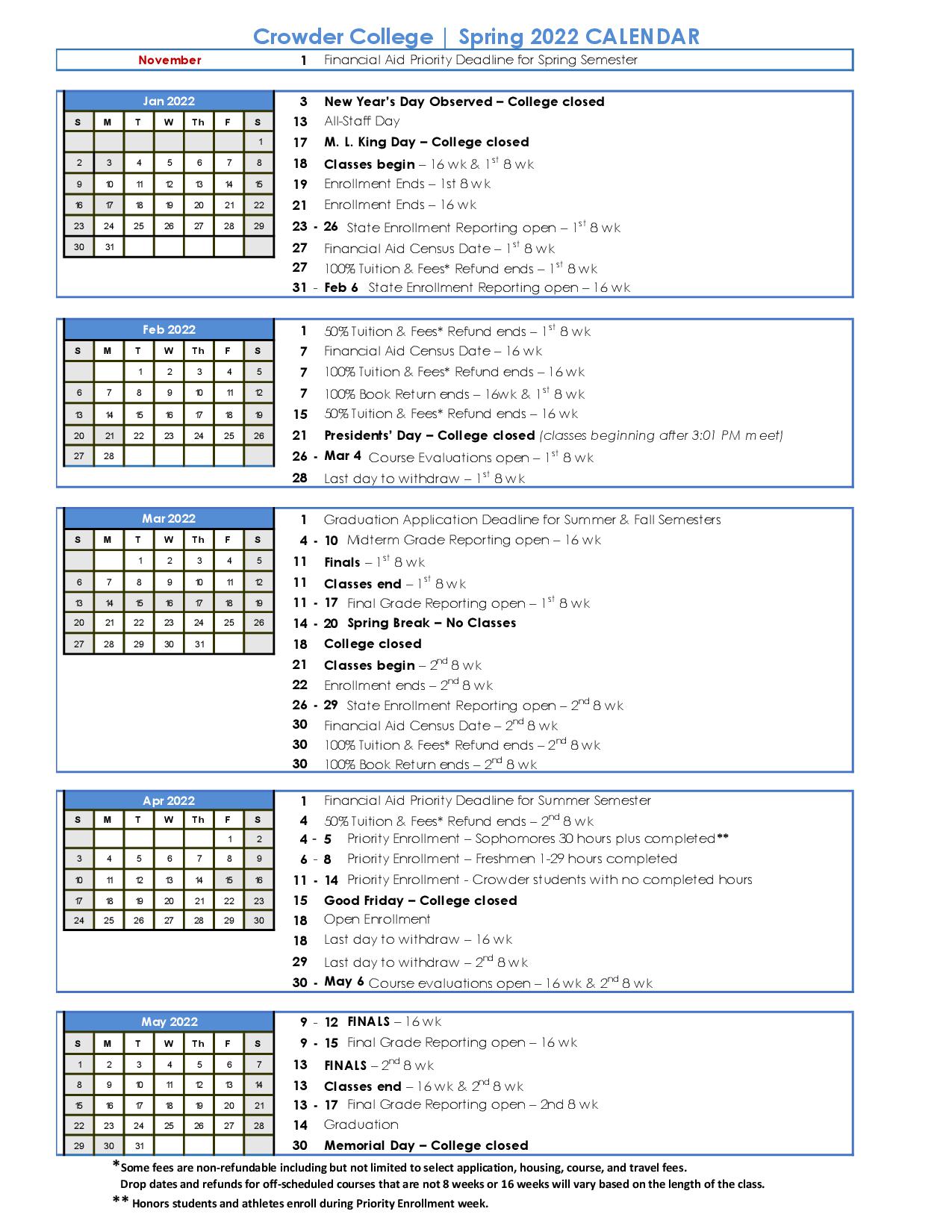Uark Calendar 2022 Spring 2022 – Crowder College