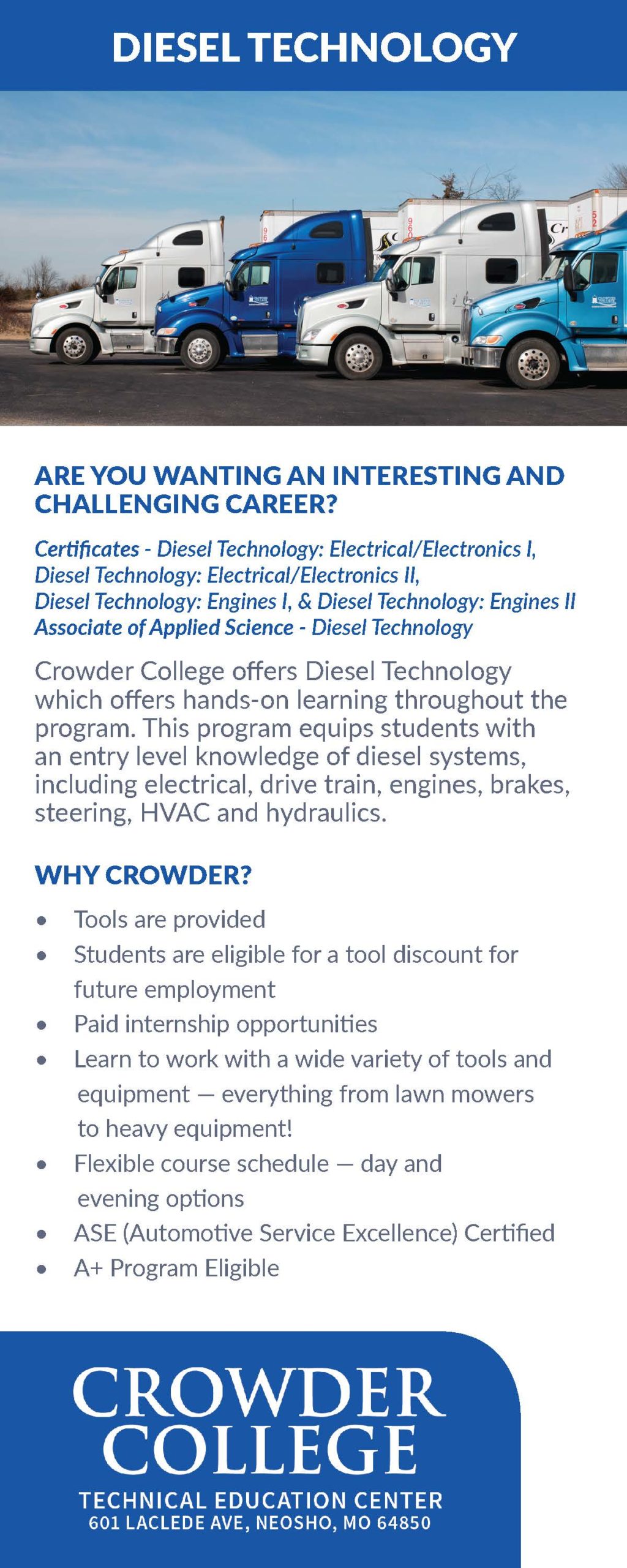 Crowder College Diesel Technology program trucks