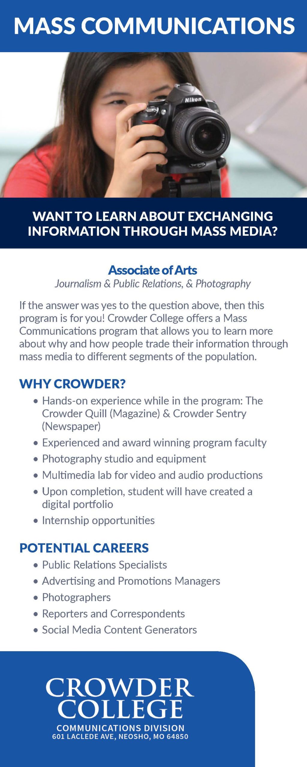 Crowder College Communication degree options information