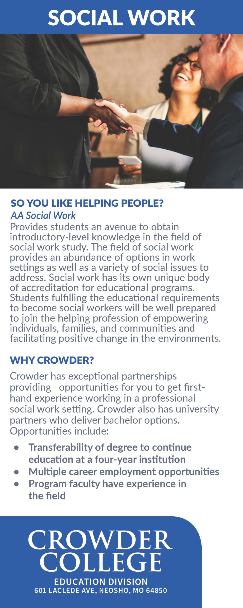 Social Work program information at Crowder College