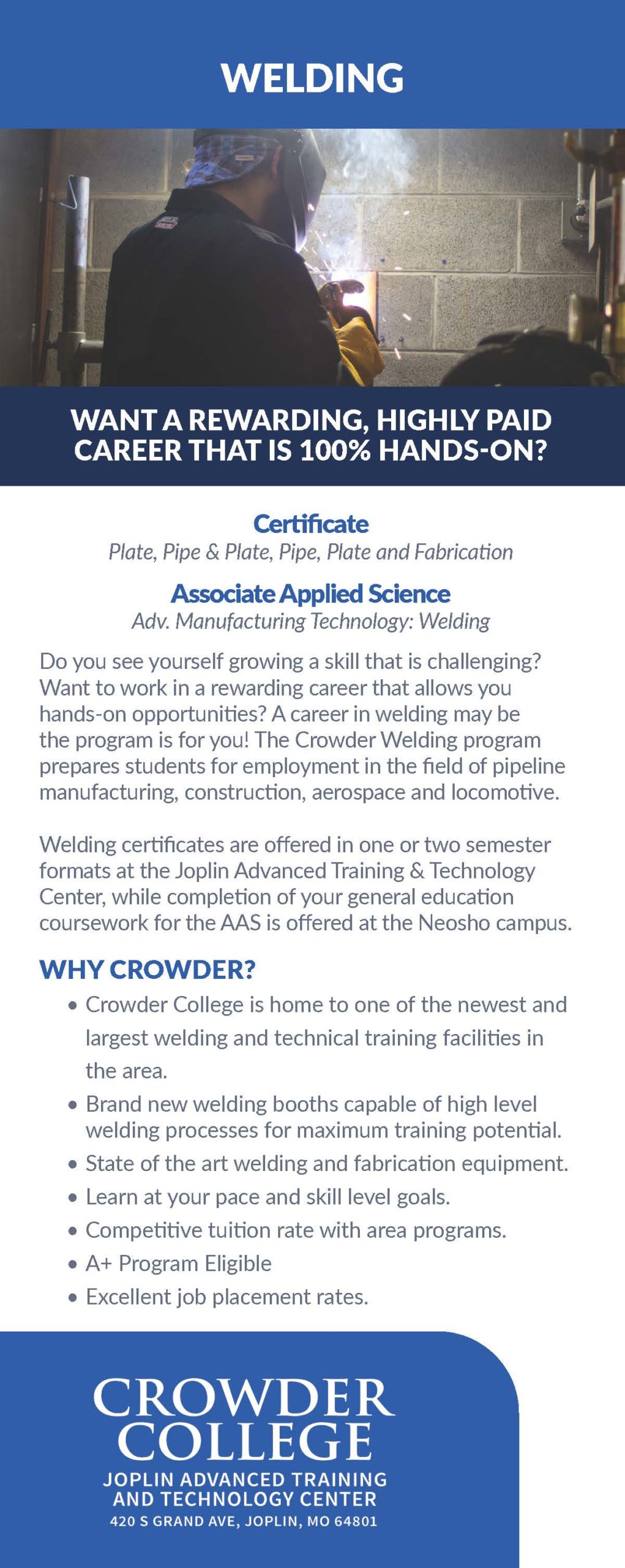 Welding program information at Crowder College