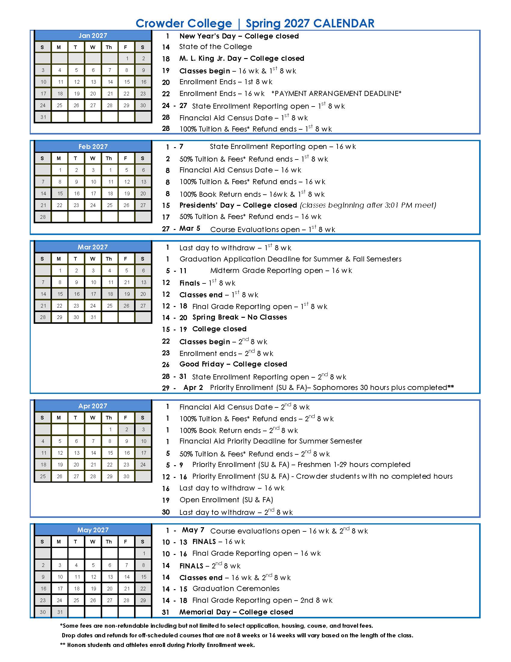 Spring 2027 Academic Calendar Crowder College
