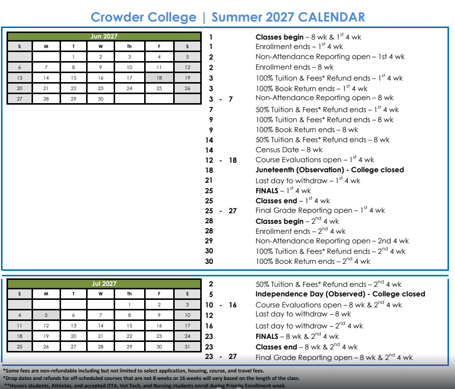 Summer 2027 Class Schedule